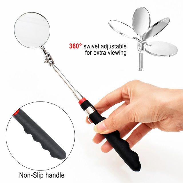 Portable Telescoping Flexible Head Inspection Mirror With LED Light Adjustable 3