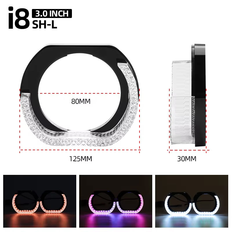 Thumbnail: 2.5/3" 5D Symphony Led Angel Eyes Headlight RGB LED Halo Ring Light APP Control