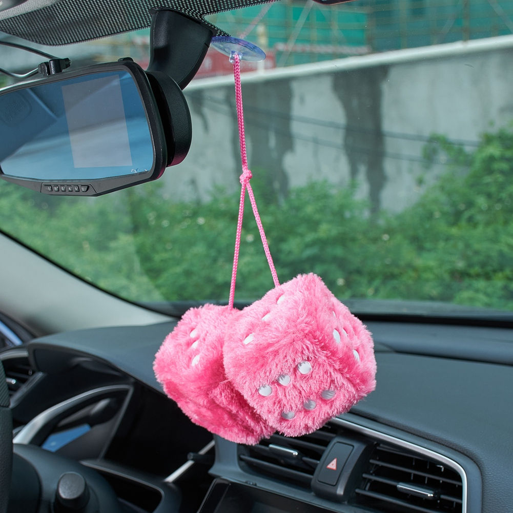 Fuzzy Plush Dice with Dots Retro Square Plush Hanging Mirror Fuzzy Dices for Pin