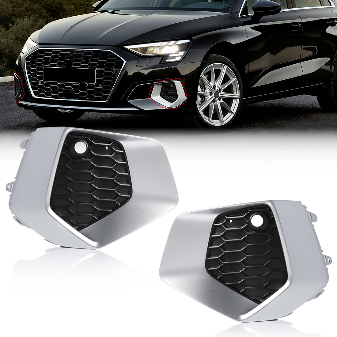 Right/Left Front Bumper Grille For Audi A3 2021 2022 2023 Fog Lamp Cover Honeyco