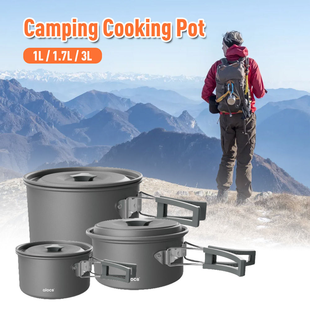 Camping Cooking Pot Aluminum Alloy Camping Cookware with Folding Handle for Camp