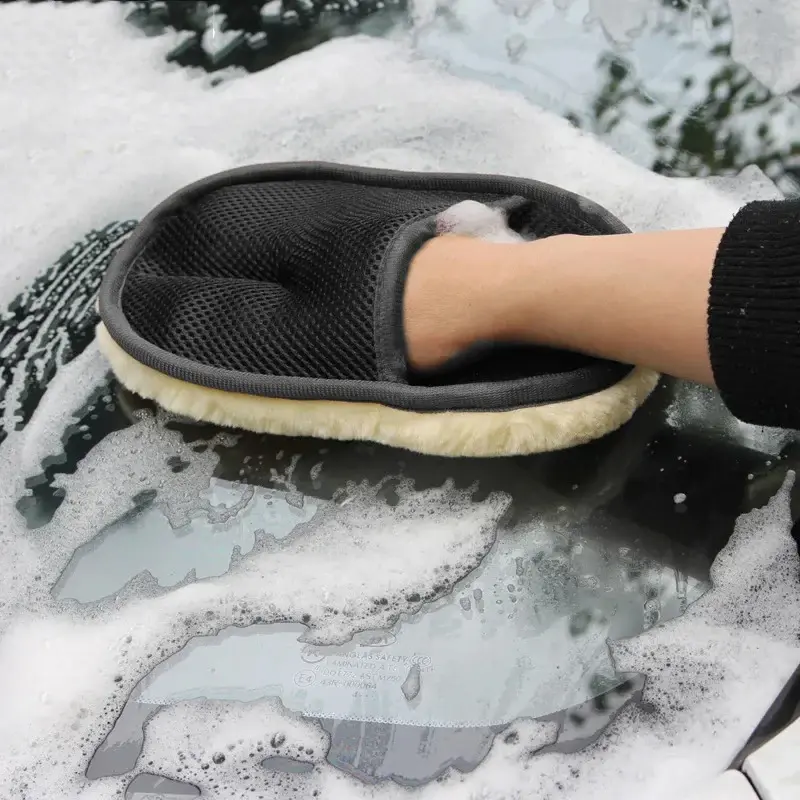 Thumbnail: Wool Car Wash Gloves High Density Foaming Car Wash Gloves Cleaning Pads Polishin