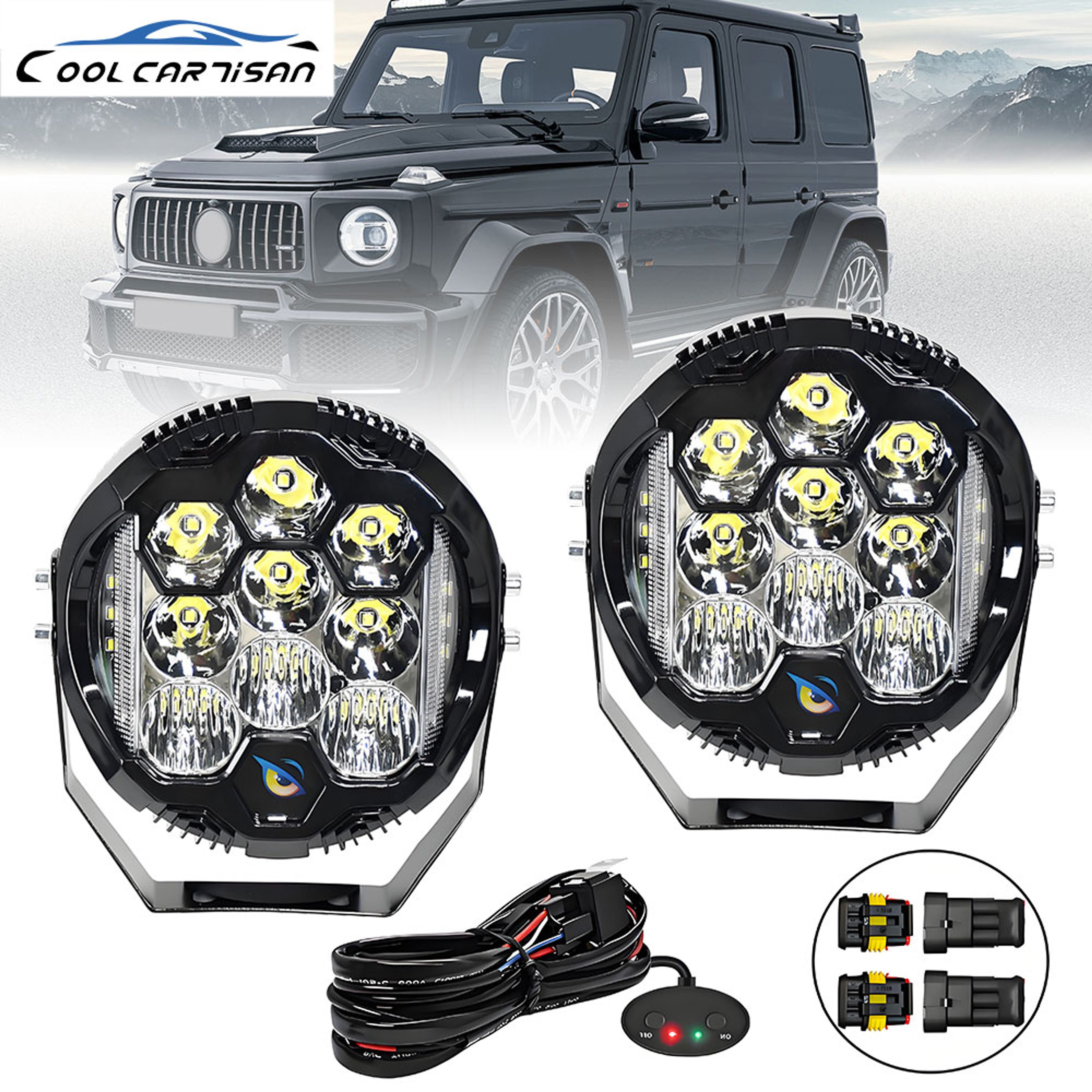 7inch LED Mile Headlight Bar Running Off Road Boat Work Light Switch Wire Harnes
