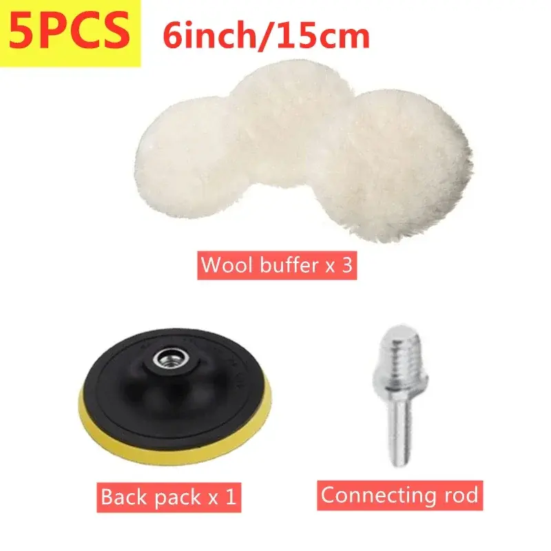 Thumbnail: 5PCS 3/4/5/6/7 inch Polishing Kit Polishing Pad Car Waxing Sponge Disk Wool Whee
