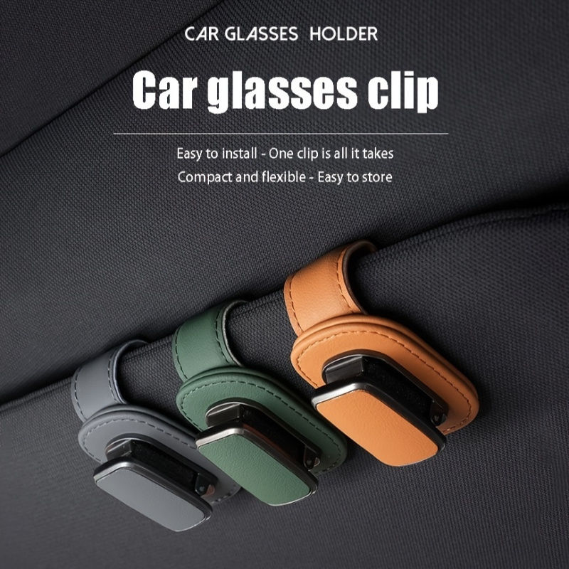 Car sunshade clip with PU leather eyeglass holder, one-click installation with s