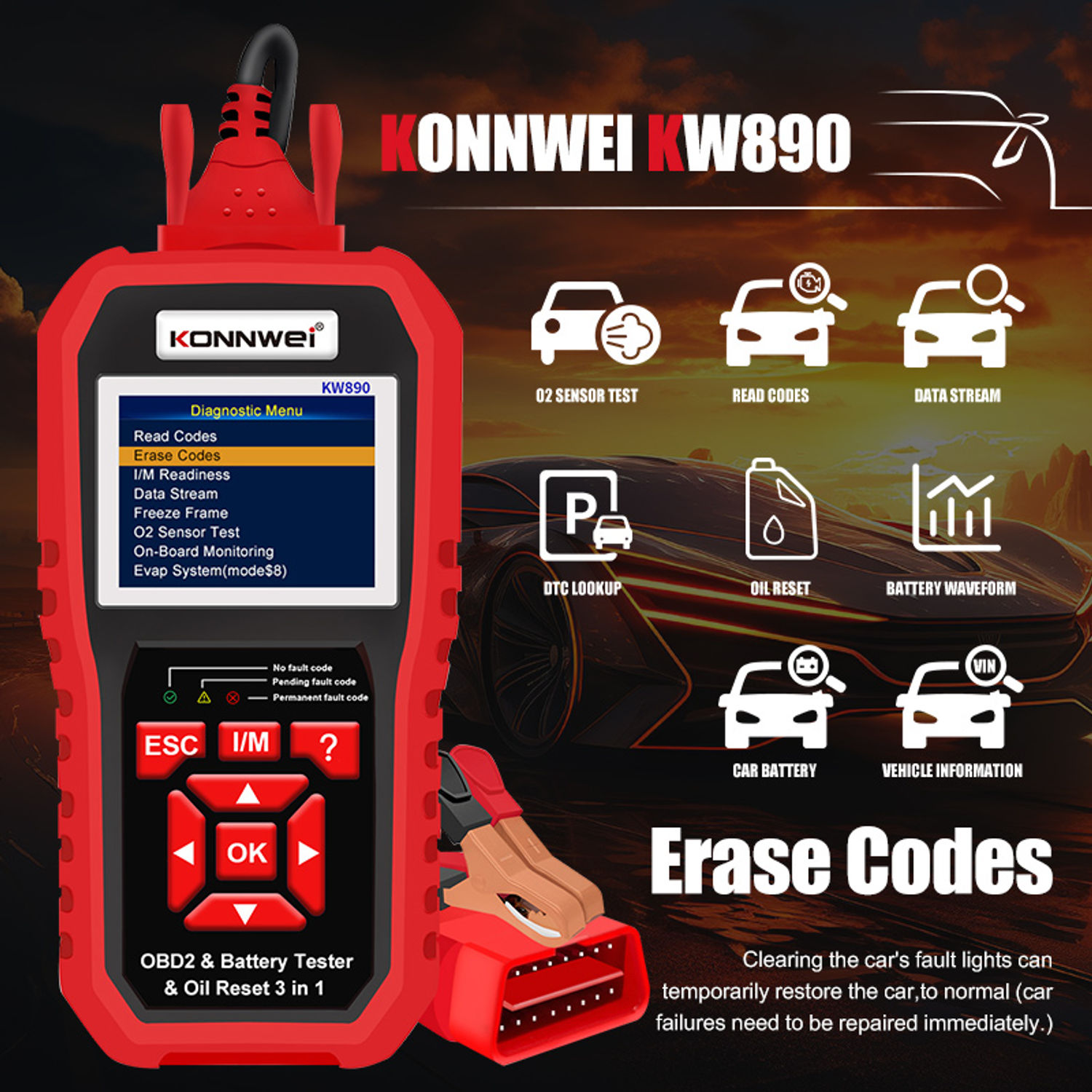 KONNWEI KW870 KW880 KW890 12V Car Battery Tester Analizer Auto Diagnostic Tool B