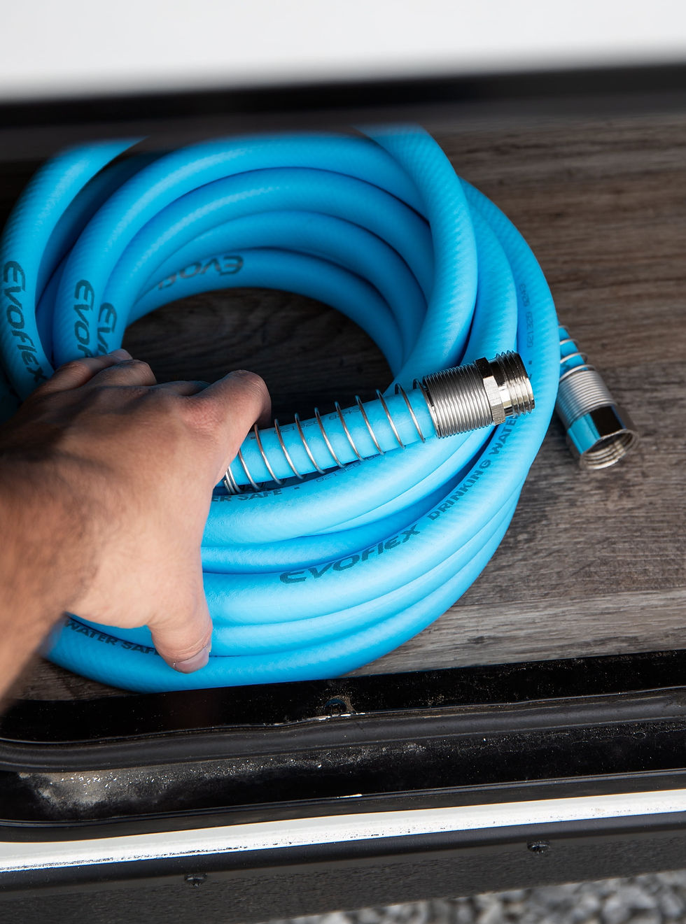 Thumbnail: Camco EvoFlex 25-Foot RV Drinking Water Hose - Stainless Steel Strain Relie..