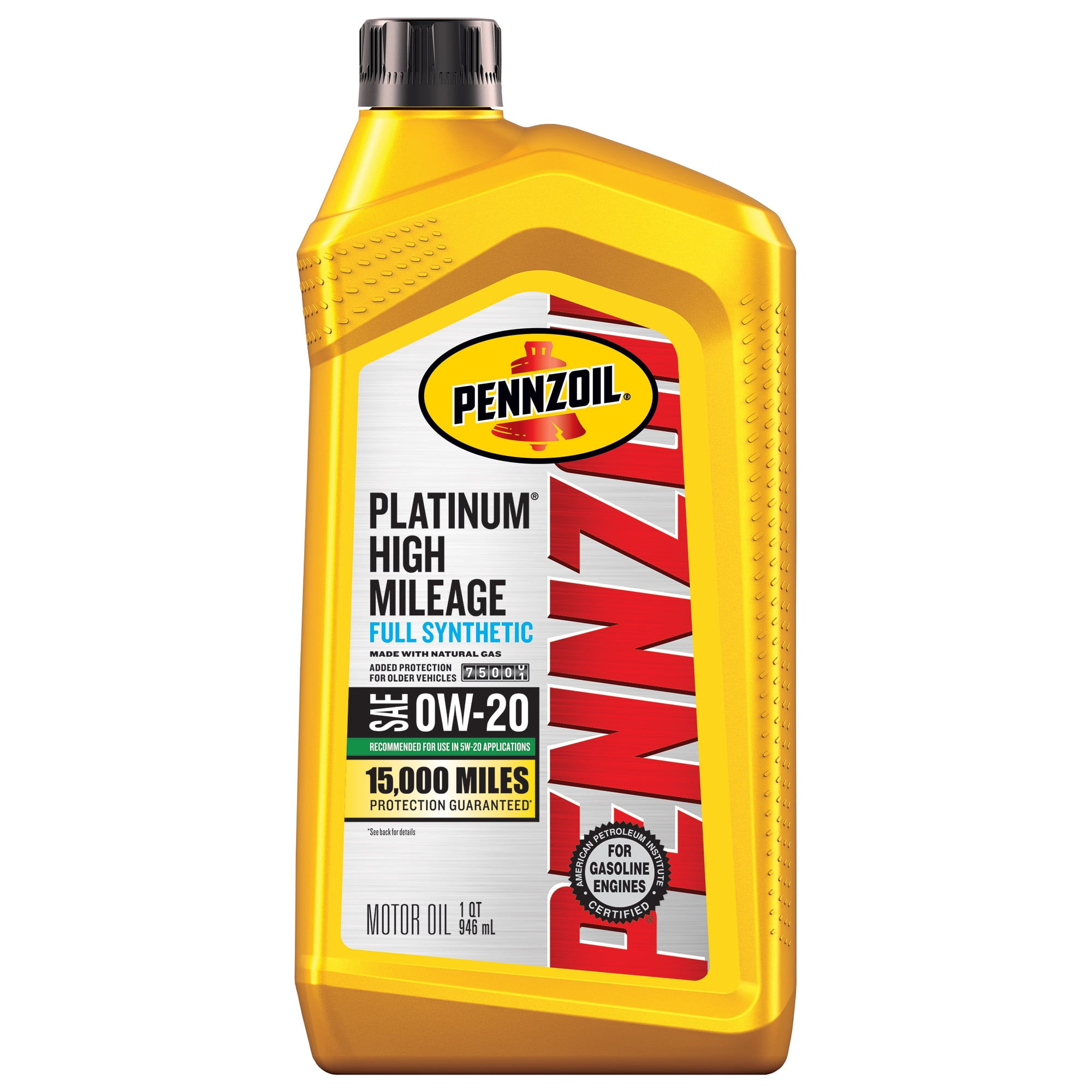 Pennzoil Platinum High Mileage Full Synthetic 0W-20 Motor Oil 1 Quart