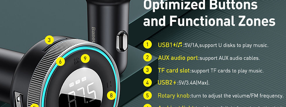 Thumbnail: Baseus FM Transmitter Modulator Car Wireless Bluetooth 5.0 USB Fast Charger Auto