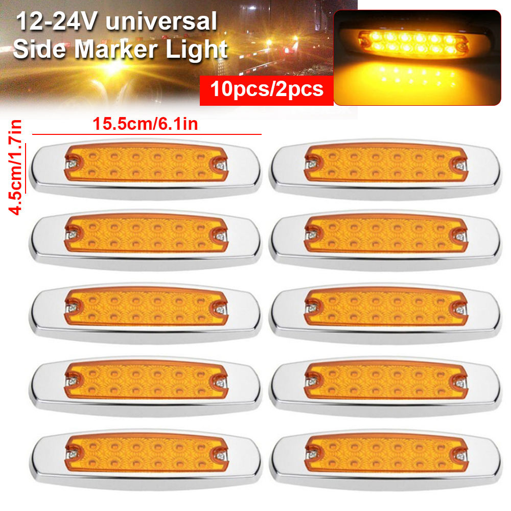 10Pcs 12-24V LED 12LED Car Side Marker Light Universal For Truck For Truck Trail