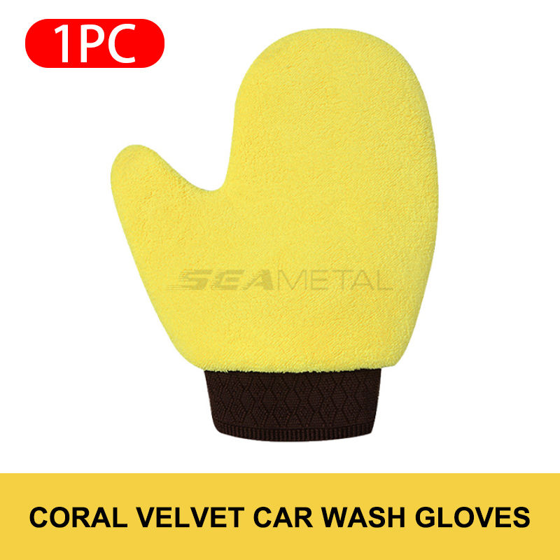 Thumbnail: SEAMETAL Car Wash Glove Double-Faced Coral Fleece Auto Cleaning Mitt Gloves Car