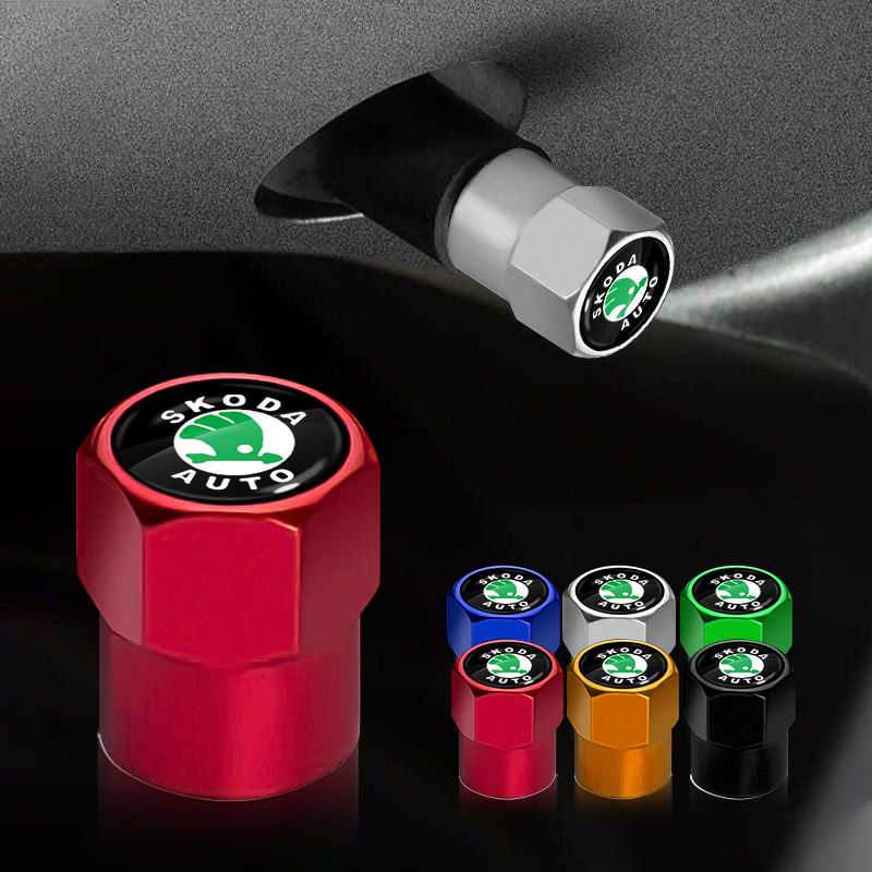New 4Pcs Car Goods Dustproof Cap Car Tire Valve Stem Caps Bolt-In For Skoda Fabi