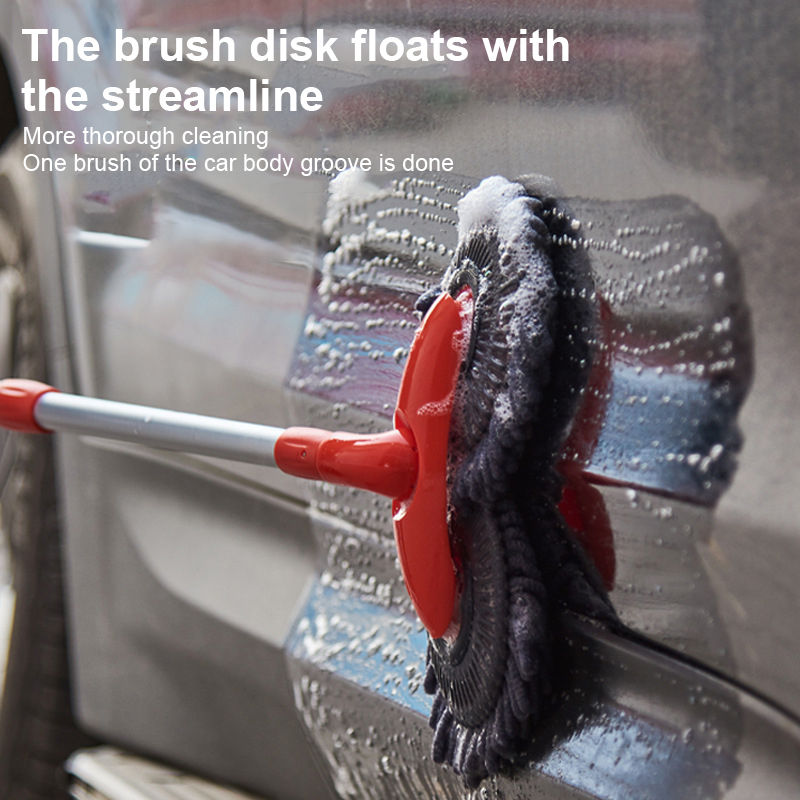 Thumbnail: Rotating Double Brush Head Car Wash Mop Auto Supplies Three-Section Telescopic M