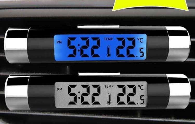 Car Air Outlet Thermometer Electronic Clock Time Led Digital Display Thermometer