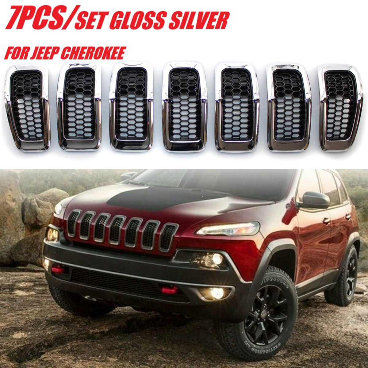 7PCS Car Front Bumper Central Grill Cover Trim Replaced Mesh Honeycomb Racing Gr
