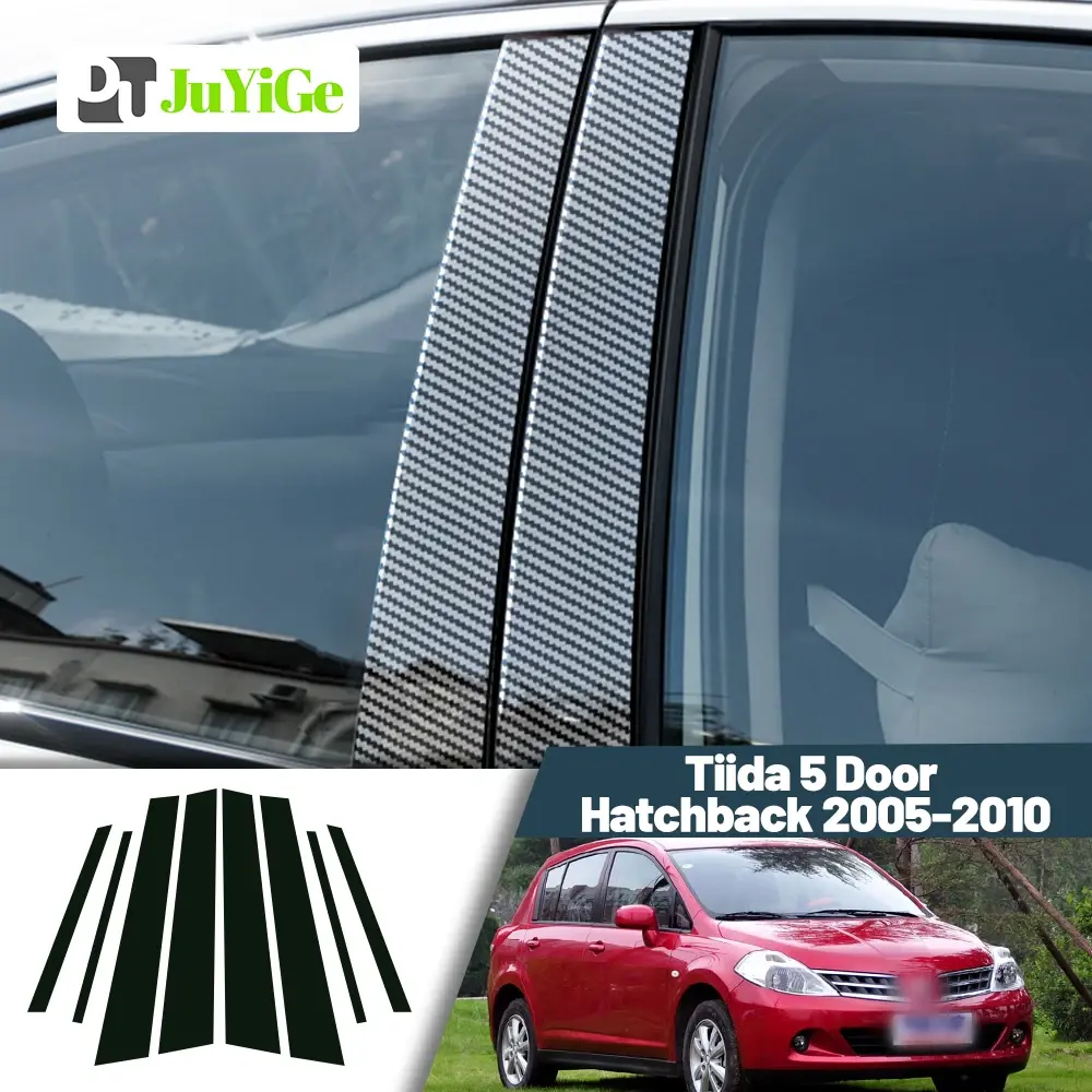 Glossy Black Carbon Fiber Window Door Deal B C Pillar Post Cover Sticker For Nis
