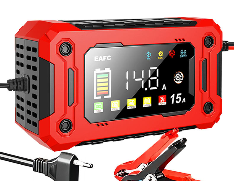 EAFC 12V Car Battery Charger 8A/15A Large Screen Pluse Repair Charger for Auto M