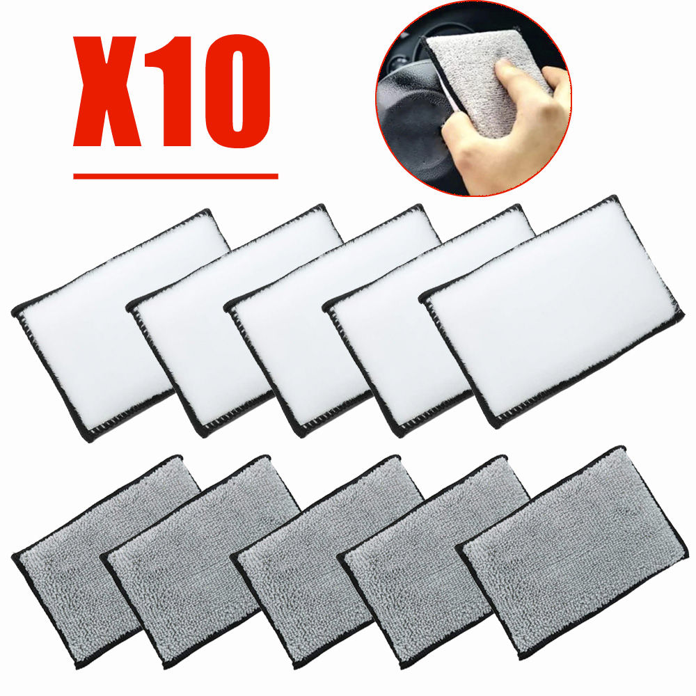 Auto Soft Double Side Microfiber Scrubbing Sponge Car Leather Cleaning Microfibe