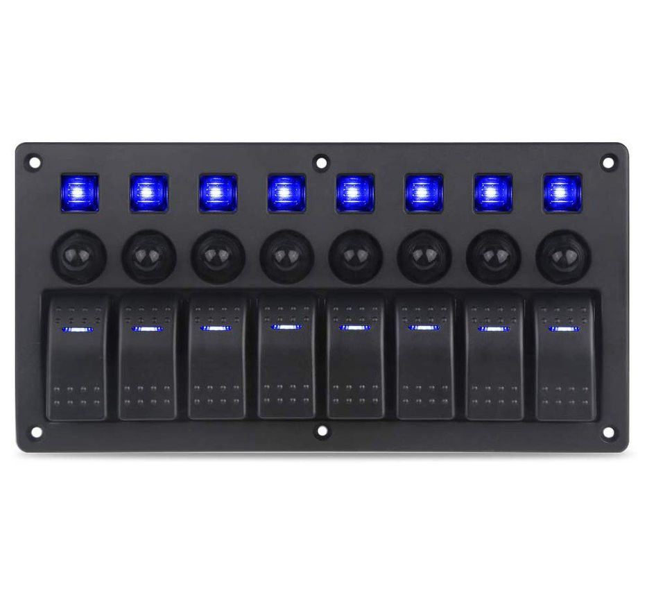 Thumbnail: 8 Gang Marine Boat Rocker Switch Panel With Circuit Breakers LED Switch Panel 12