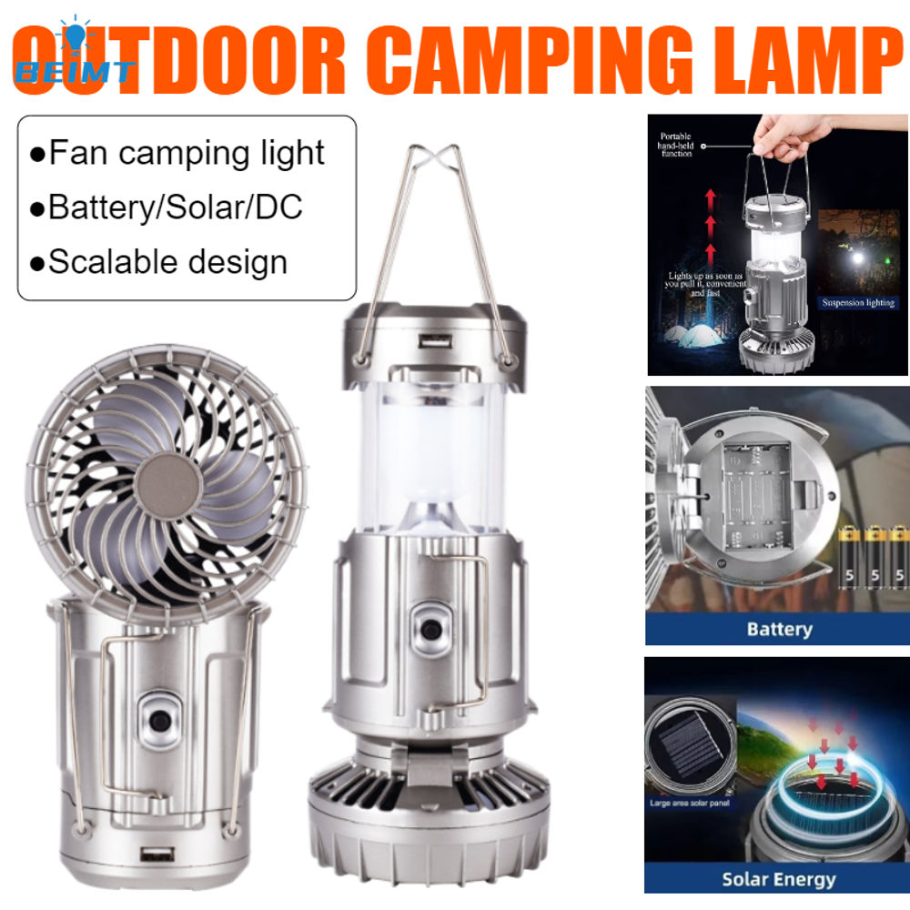 Camping Fan Portable Rechargeable Foldable Hangable Power Bank Lamp Handheld Lan