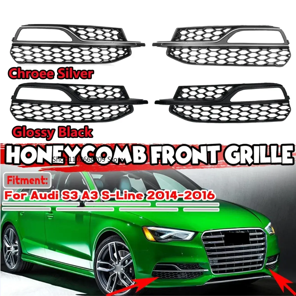 Fog Light Lamp Cover Grille For Audi S3 A3 S-Line 2014 2015 2016 RS Style HONEYC