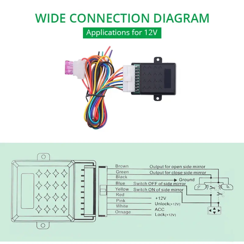 Thumbnail: Rear View Auto Side Mirrors Folding Kit For 12V Universal Car Auto Intelligent A