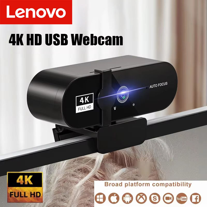Lenovo 4K HD Webcam 1080P Mini Camera 2K Full HD Webcam Microphone 30fps USB Web
