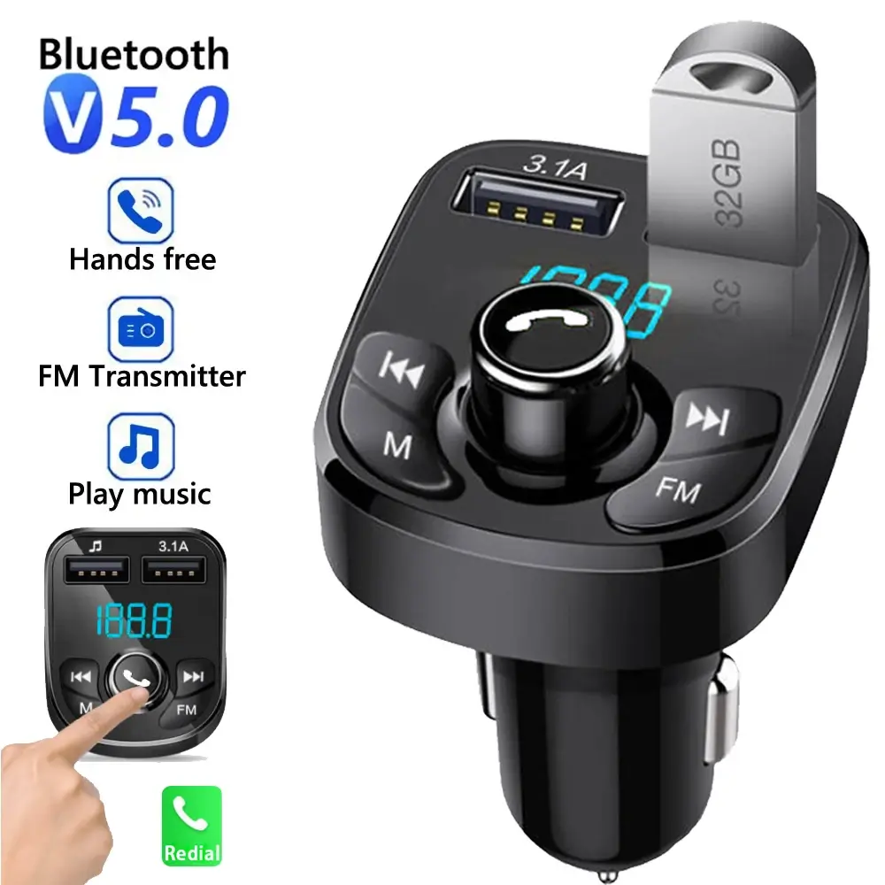 Car Charger FM Transmitter Bluetooth Audio Dual USB Car MP3 Player Autoradio Han