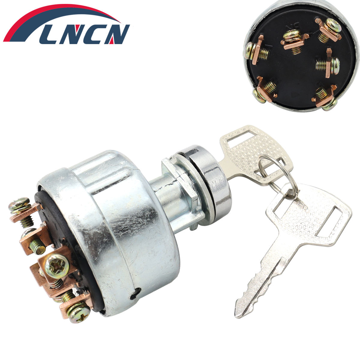 Ignition Starter Key Switch with 4 Position 6 Terminal 2 Keys Replacement for 20