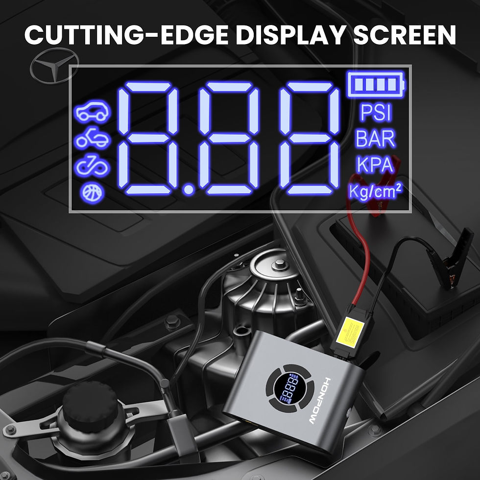 Thumbnail: HONPOW Portable Car Jump Starter with Air Compressor 150PSI 2000A Peak Batt..