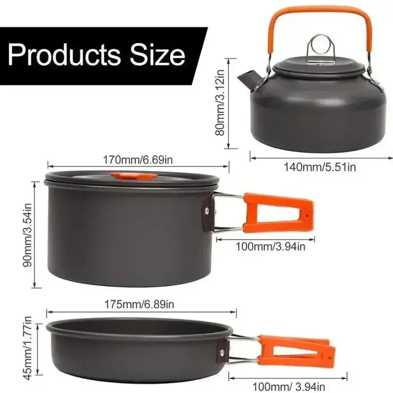 Thumbnail: Camping Cookware Set Aluminum Nonstick Portable Outdoor Tableware Kettle Pot Coo