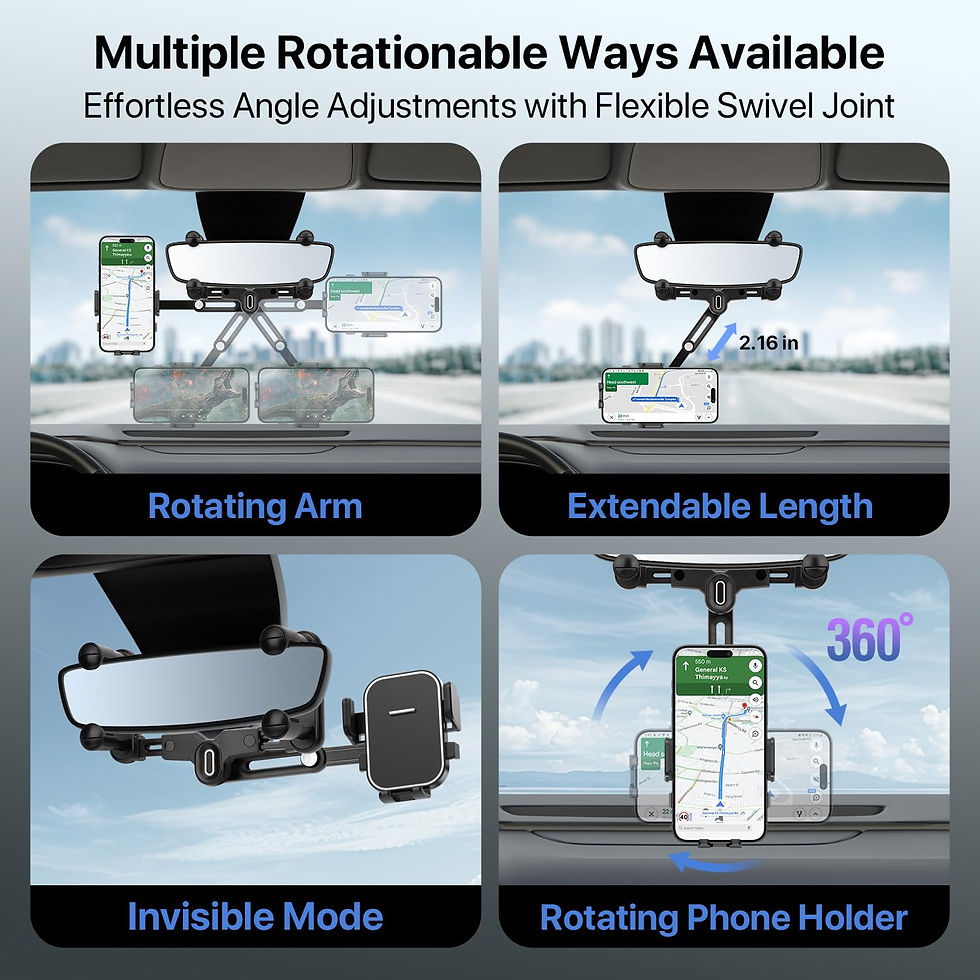 Thumbnail: Universal Car Rearview Mirror Phone Holder,360° Rotating and Retractable Rear Vi