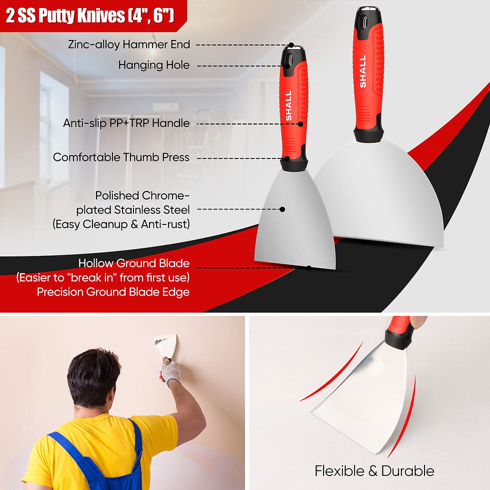 Thumbnail: SHALL Drywall Knife Kit, 7 Pcs Stainless Steel Putty Knife Set Includes Put..