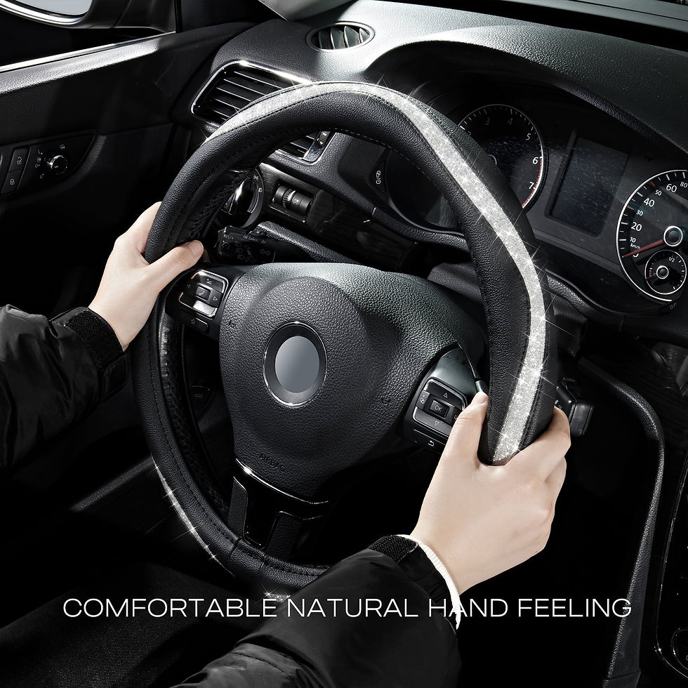 Thumbnail: Auto Drive 1Piece Steering Wheel Cover with Silver Diamond Leather Black - ..