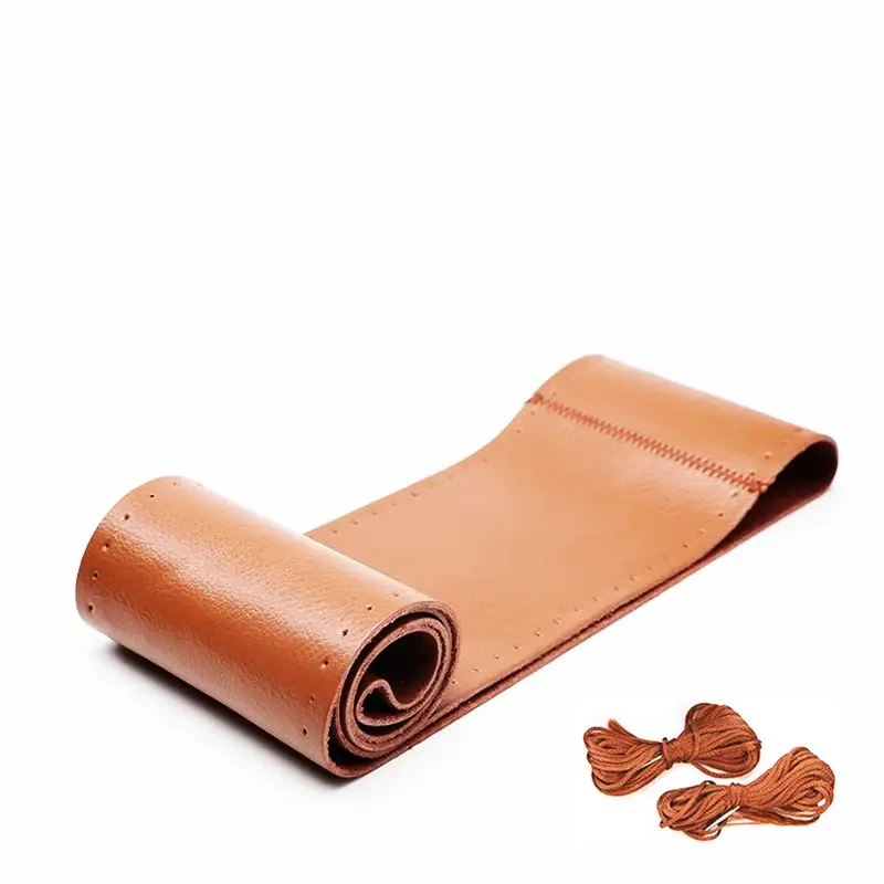 Thumbnail: Universal Car Steering Wheel Cover Genuine Leather Stitch on Wrap Leather