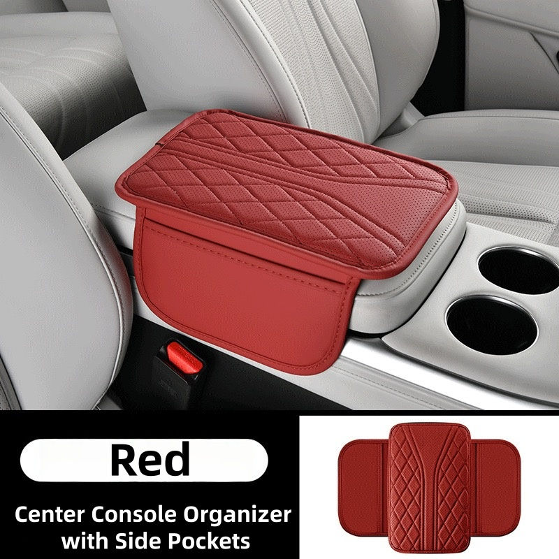 Thumbnail: 1 piece automotive elbow pad, PU leather embroidered armrest box mat, 12.4*7.48
