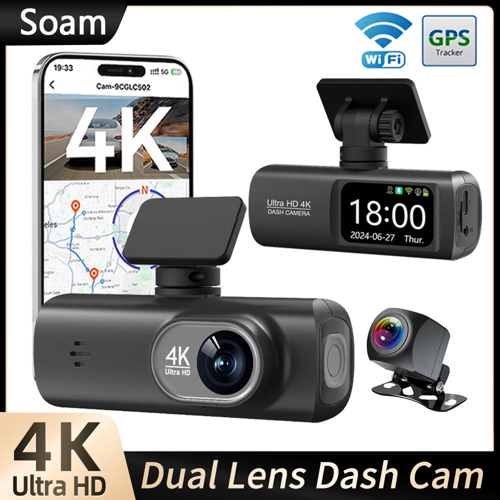 Soam Dash Cam 4K+1080P Dual-channel Dash Car Camera Recorder With GPS WiFi Car D