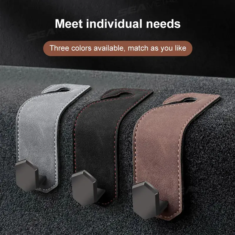 Thumbnail: SEAMETAL Alloy Car Seat Back Hook Premium Suede Metal Auto Hanging Hook Universa