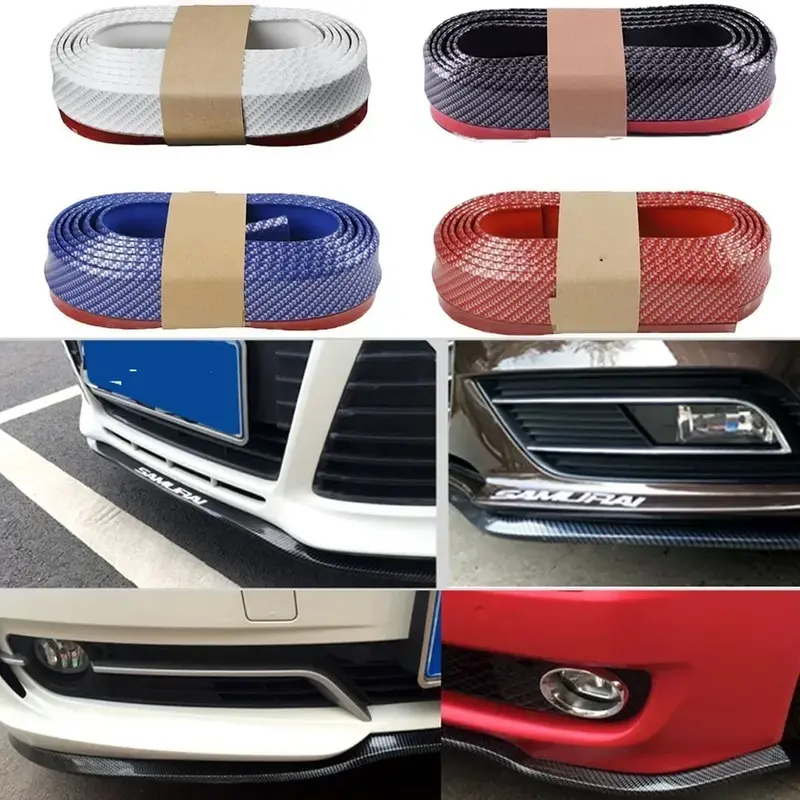 Thumbnail: Car Universal Front Bumper Lip Carbon Fiber Rubber 2.5M Protector Bumper Strip S