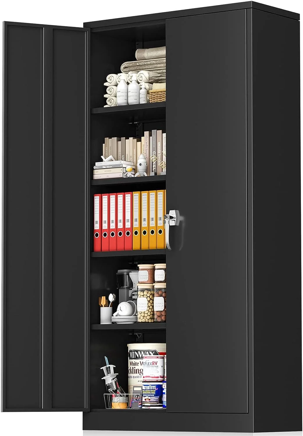 71" Metal Garage Storage Cabinet with Locking Doors and Adjustable Shelves for H