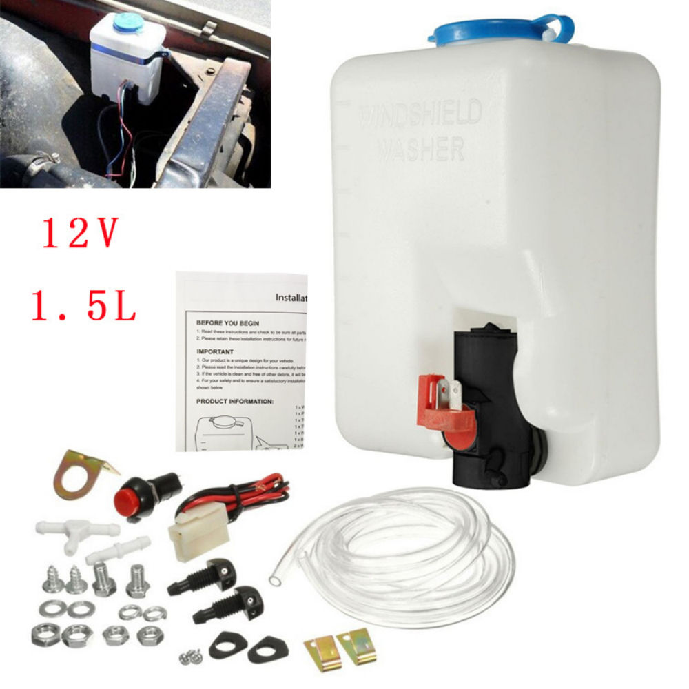 12V Car Windshield Washer Bottle Kit Water Tank 1.5L Washer Reservoir Pump Bottl
