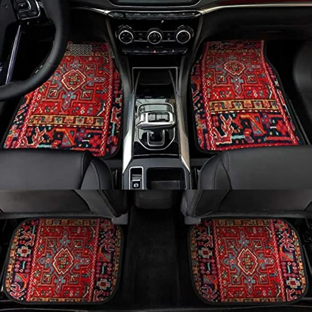Retro 4Pcs Bohemian Car Floor Mats Heavy Duty Dirty Resistant Persian Carpet Rub
