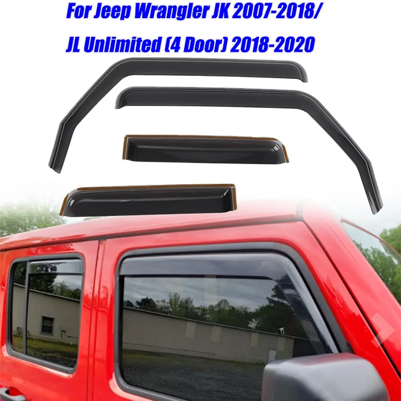 4Pcs Car Side Window Deflectors Window Moulding Trim Weatherstrip For Jeep Wrang