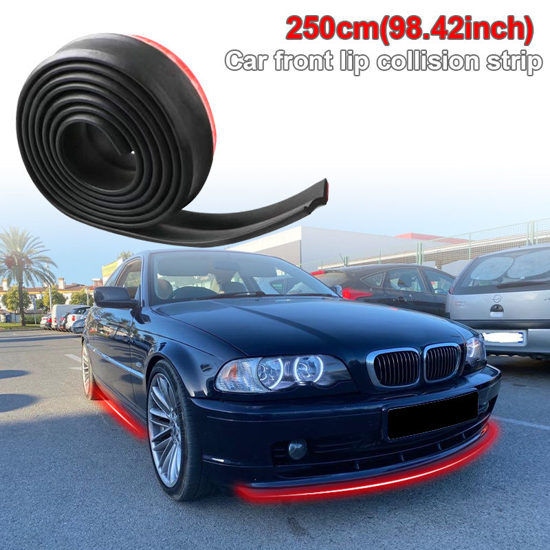 Universal Car Front Bumper Lip Rubber 2.5m/98.43in Bumper Protector Black Bumper