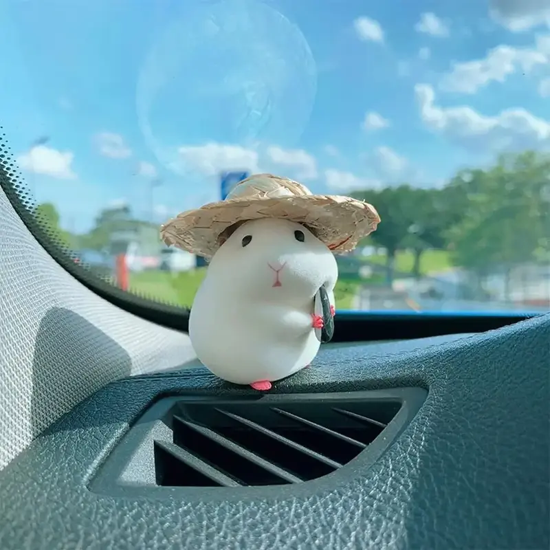 Thumbnail: New Car Ornaments Cute Hamster with Straw Hat Decoration Center Console Decorati