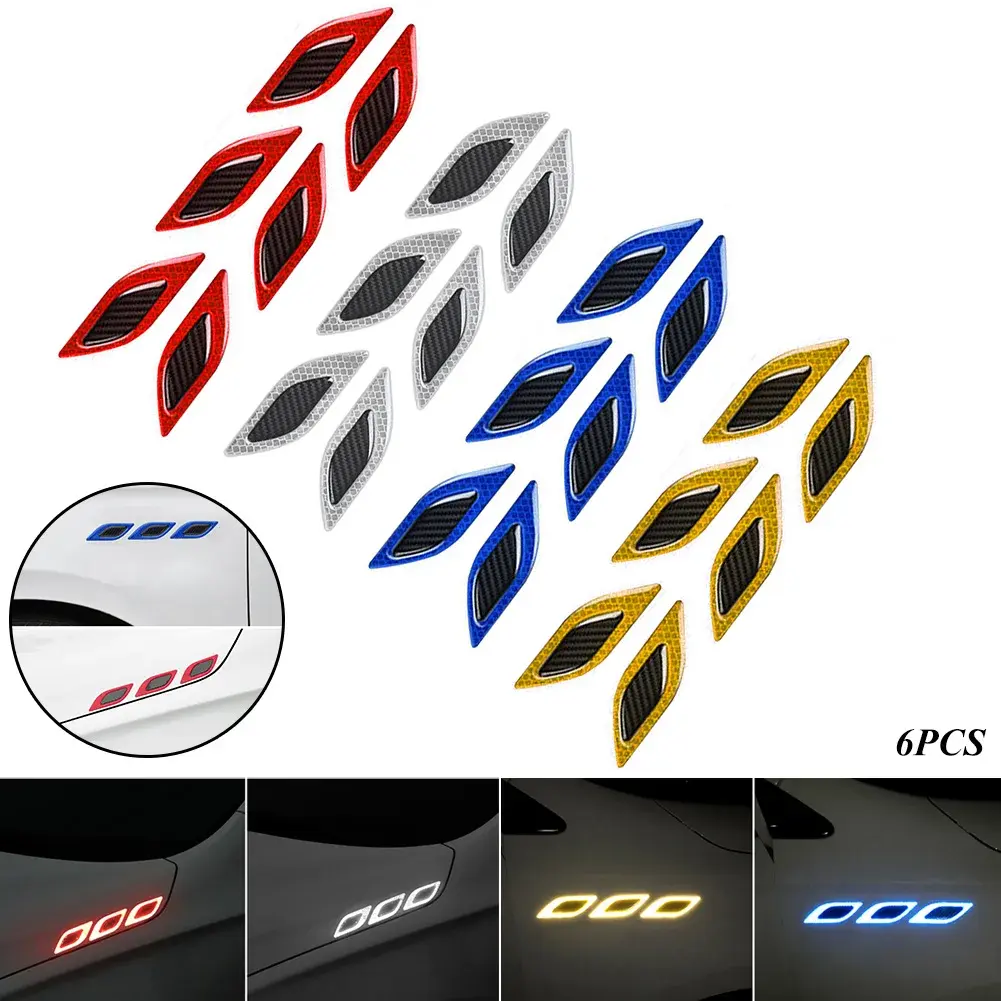 6Pcs/Set Car Reflective Carbon Fiber Sticker 3D Car Styling Reflective Strips Ni
