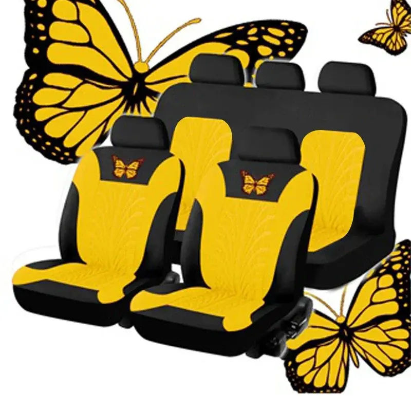 Thumbnail: Car Seat Cover Full Set, Universal Butterfly Pattern Embroidery Auto Seat Cover