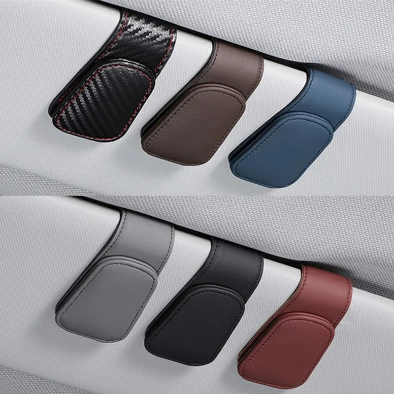 Universal Car Auto Sun Visor Eyeglass Hanger Clip Leather Glasses Holder Magneti