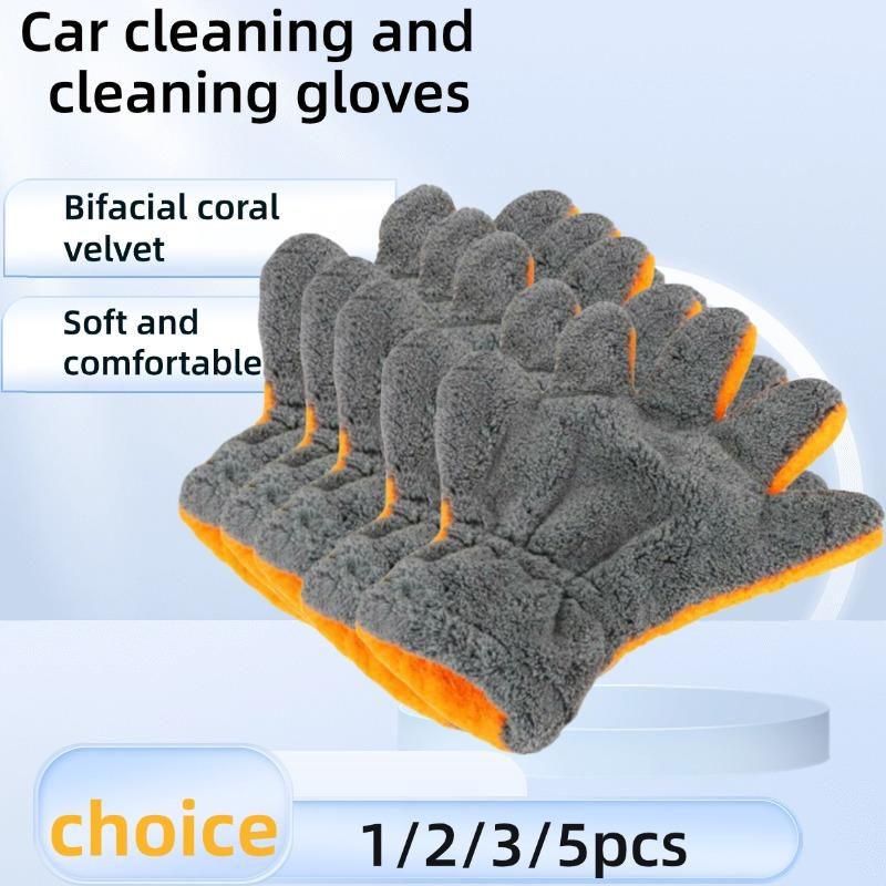 Premium Double-Sided Coral Fleece Car Cleaning Gloves cratch-Free Wash Mitts Fiv