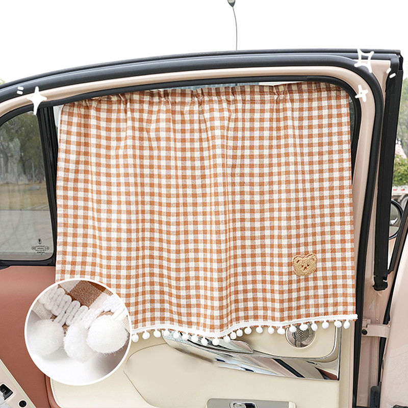Thumbnail: Universal Car Sun Shade Curtains Cute Cartoon Lattice Car Styling Rear Side Wind